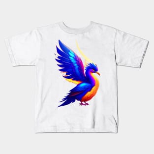 Vividly Colored Blue-Winged Phoenix Bird Kids T-Shirt